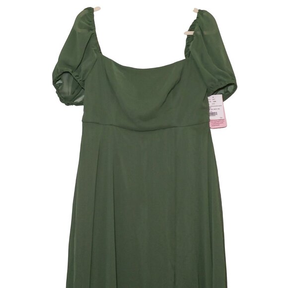 NEW After Six Puff Sleeve Chiffon Maxi Dress w/ Front Slit, Vineyard Green, 14 - Picture 5 of 15